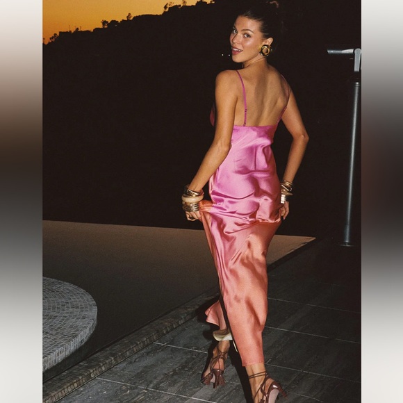 12th tribe Mirabella Pink Satin Sorbet Maxi Dress - Picture 3 of 5